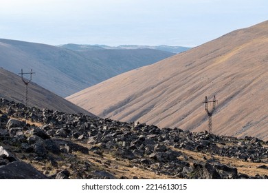 Power Line On Aragats Mount Slope (over 3000 M Above Sea Level), Armenia.