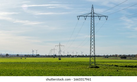 The Power Lines Of The Energy Suppliers Run Through The Landscape