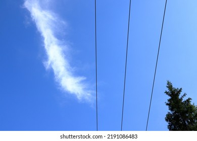 Power Lines In Nature Against A Blue Sky. Three Phases. Jämtland, Sweden, 2022.