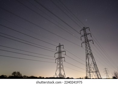 Power lines with a starry sky                             