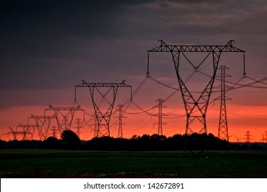 Power Lines At Sunset