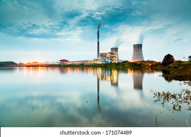 power plant by night