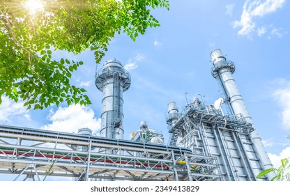 power plant with tree. green industry eco power for sustainable energy saving environmental friendly low carbon footprint.