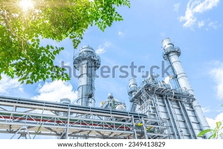power plant with tree. green industry eco power for sustainable energy saving environmental friendly low carbon footprint. Foto d'archivio © 