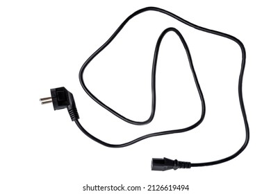 Power Plug, Computer Black Power Cord Isolated On A White Background.