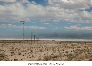 Power poles in a dessert over the andes dessert - Powered by Shutterstock