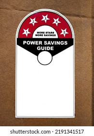 Power Savings Guide Energy Five Star Ratings Logo 5 Star Rating Sticker On Cardboard Textute Background