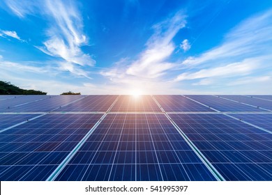 Power Solar Panel On Blue Sky Background,alternative Clean Green Energy Concept