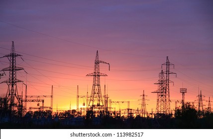 Power station on a sunset background