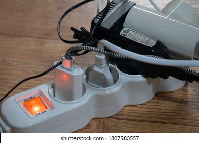 A Power Strip With Complicated Wires With Soft Focus. (Seoul, Korea. Aug. 7, 2020)