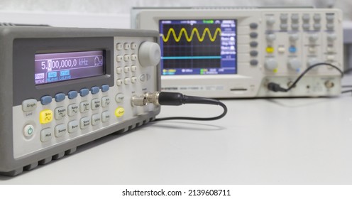 Power Supplies And Electronic Measuring Devices In The Laboratory.Electronic Measuring Instruments In Science Lab.