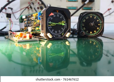 Power supply  circuit board ,compass indicator  and electronics circuit of indicator ,indicator of Avionics System ,Navigation system ,Avionics equipment in aircraft with maintenance. - Shutterstock ID 761467612
