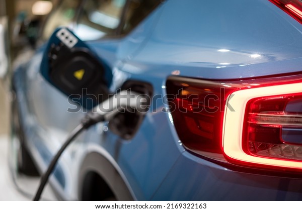 Power supply connect to\
electric vehicle for charge to the battery. . EV fuel Plug in\
hybrid car. 