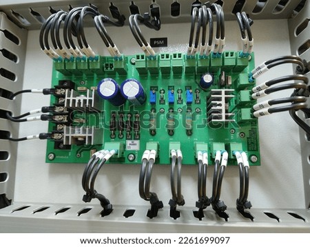 Power Supply Module, Electonic Circuit, PCB parts mounting inside, green printed circuit board assembly, The Thyristor Trigger Module on contol panel