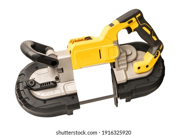 Power Tool .Deep Cut And Compact Band Saws,cordless Band Saws,Portable Band Saw On White Background  