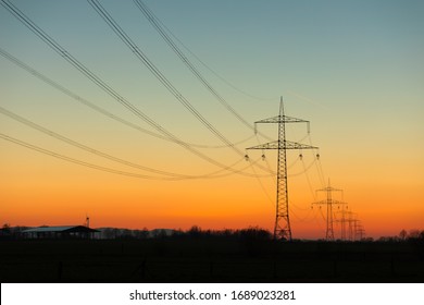 Power transmission line at dusk in Germany