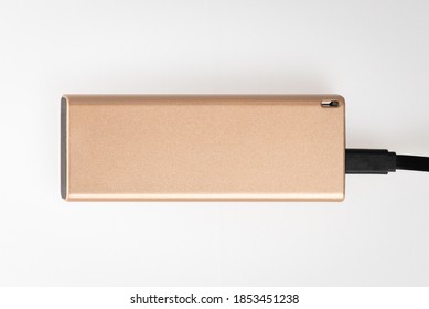 Powerbank phone charger in white background. External battery - Shutterstock ID 1853451238