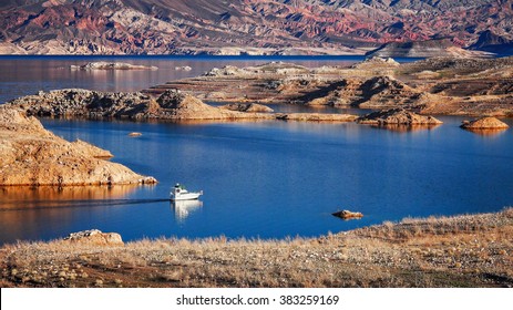 A Powerboat Cruising On Lake Mead