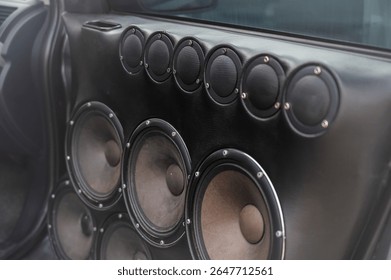 Powerful Car Audio Setup with Multiple Speakers for Enhanced Sound. 