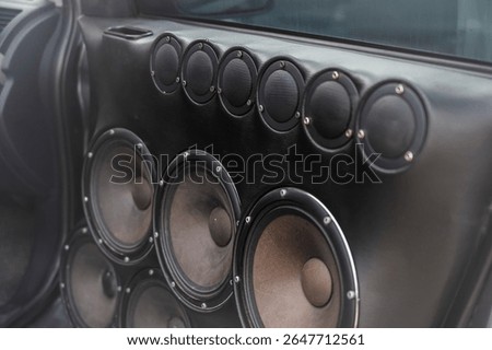 Powerful Car Audio Setup with Multiple Speakers for Enhanced Sound. 