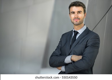 Powerful CEO Portrait Male Business Man Corporate Staff Executive With Arms Crossed