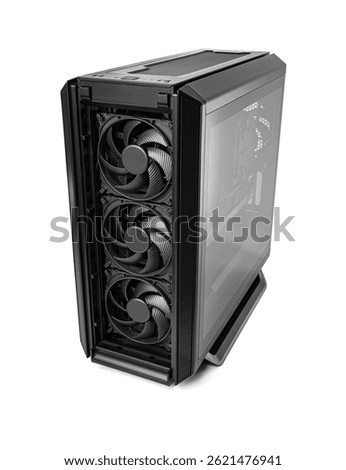 A powerful custom-built PC case featuring triple front intake fans and high-end internal components for optimized cooling and performance.