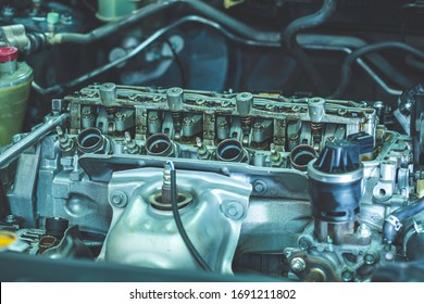 The powerful engine of a car. Internal design of engine. Car engine part.