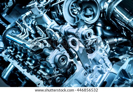 The powerful engine of a car. Internal design of engine.