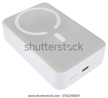 Powerful external battery for backup charging of devices, on a white background in isolation