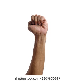 Powerful Fist: Male Hand Clenched in Determination against White or Transparent Background - Shutterstock ID 2309870849