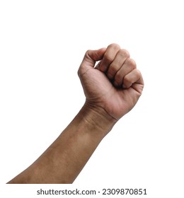 Powerful Fist: Male Hand Clenched in Determination against White or Transparent Background - Shutterstock ID 2309870851