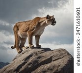 A powerful mountain lion perched on a rock