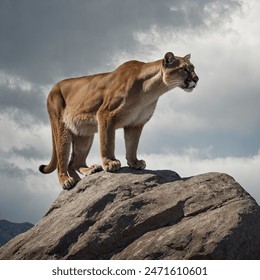 A powerful mountain lion perched on a rock - Powered by Shutterstock