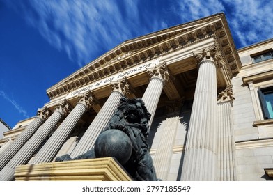 Powerful neoclassical architecture with dramatic perspective and sculpture - Madrid - Spain