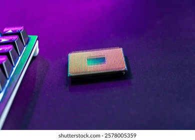 Powerful processor illuminated by neon light