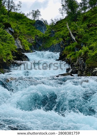 Powerful River Rapids Through Green Norwegian Valley