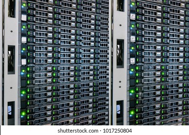 Powerful storage servers are located in the server room data center