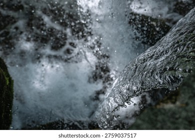 A powerful stream cascading down, creating a breathtaking spectacle of splashing water (Nakanojo Town, Gunma Prefecture)