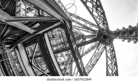 Powerful structure of Eiffel Tower, wide angle view.