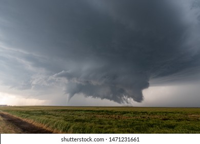 Powerful tornado in a field in Kansas