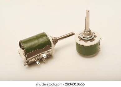 Powerful variable resistors. Potentiometers for instruments. Electronic device.