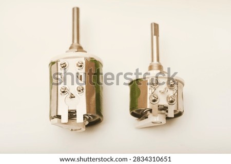 Powerful variable resistors. Potentiometers for instruments. Electronic device.