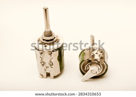 Powerful variable resistors. Potentiometers for instruments. Electronic device.