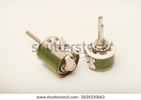 Powerful variable resistors. Potentiometers for instruments. Electronic device.