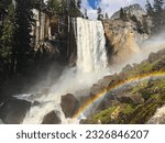 Powerful waterfall with rainbow, Vernal falls, Yosemite national park