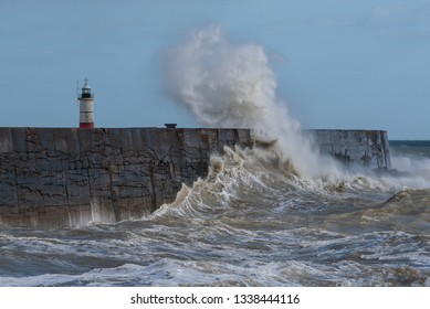 Powerful Waves Crashing Against The Sea Wall In Newhaven During Storm Gareth