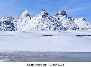 Powerful Winter Winds Create Ice Mountains On Lake Erie In Buffalo, NY.