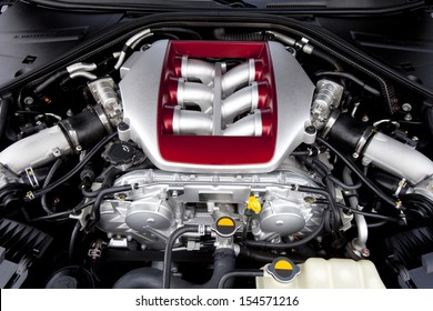 Powerfully engine of a modern sports car. Engine