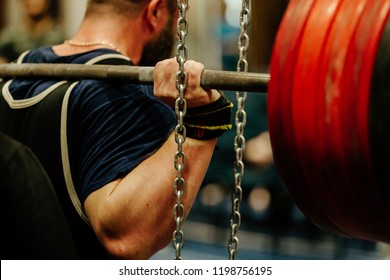 Powerlifting Back Male Athlete Squat With Barbell