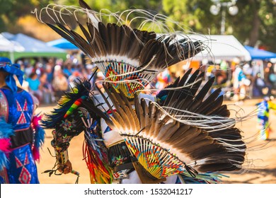 Powwow.  Native Americans dressed in full regalia. Details of regalia close up.  Chumash Day Powwow and Intertribal Gathering. - Shutterstock ID 1532041217
